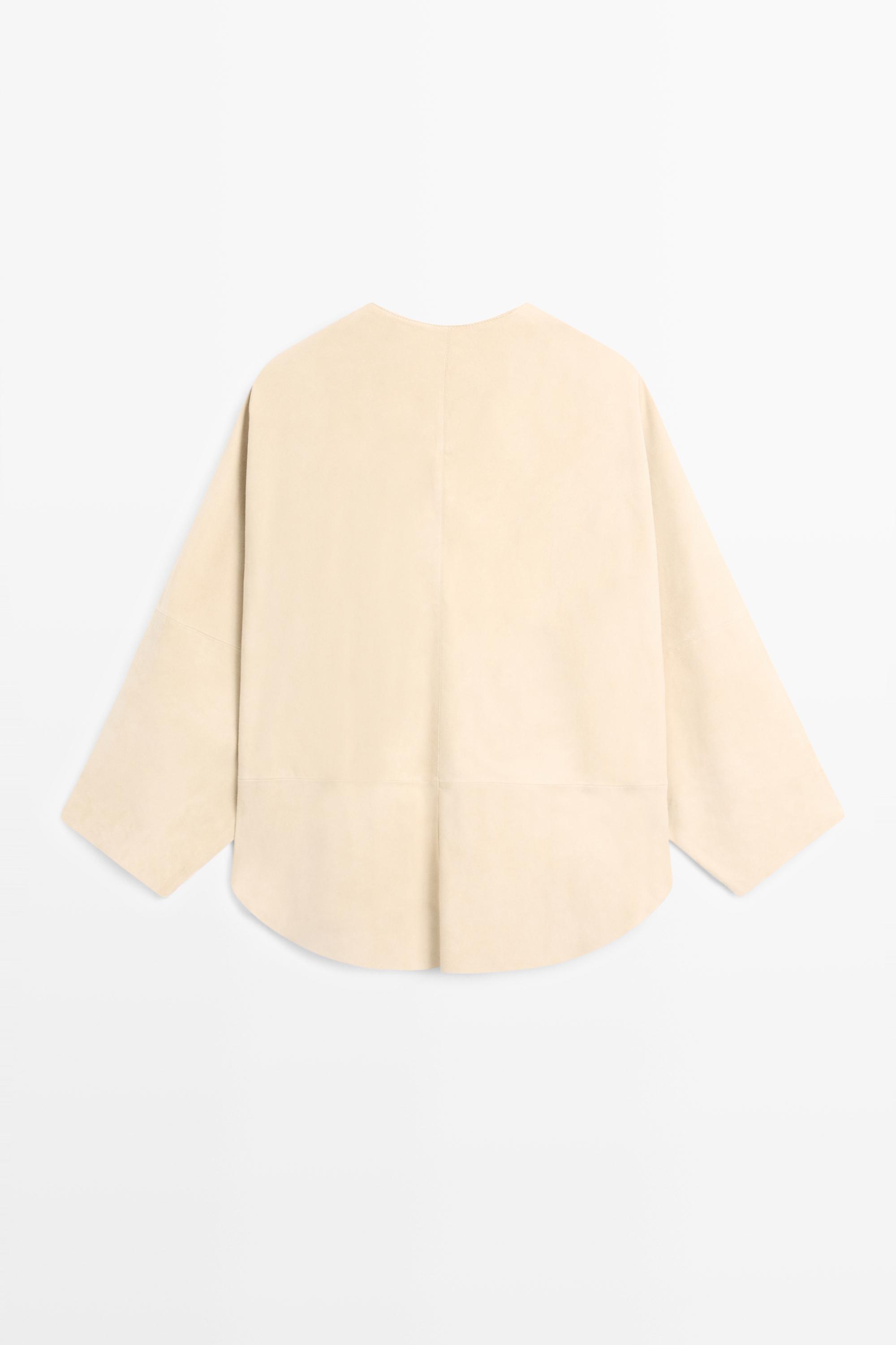 Suede leather shirt with snap button detail